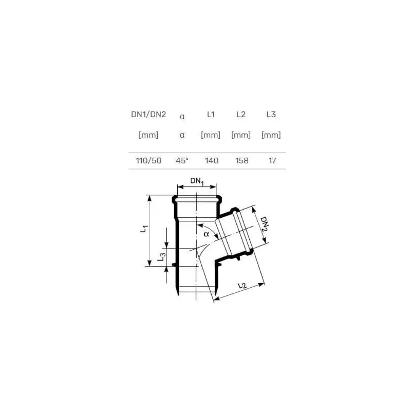 Trejgabals iekštelpu kanalizācijas sistēmai ar zemu trokšņu līmeni Magnaplast Ultra dB, 50 mm x 110 mm, 45 °