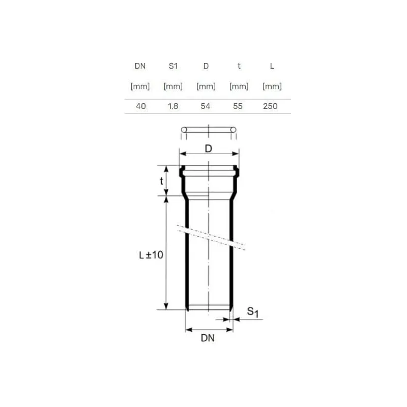 Vamzdis vidaus kanalizacijai Magnaplast, HTplus, PP, 40 mm, 0.25 m