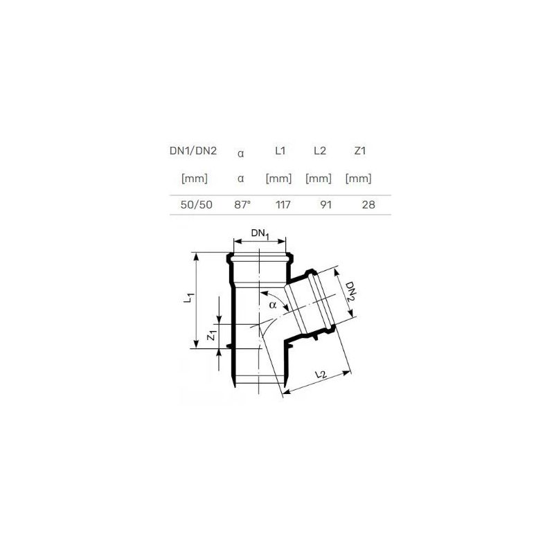 Trejgabals iekšējais d50-50x87° balts pp