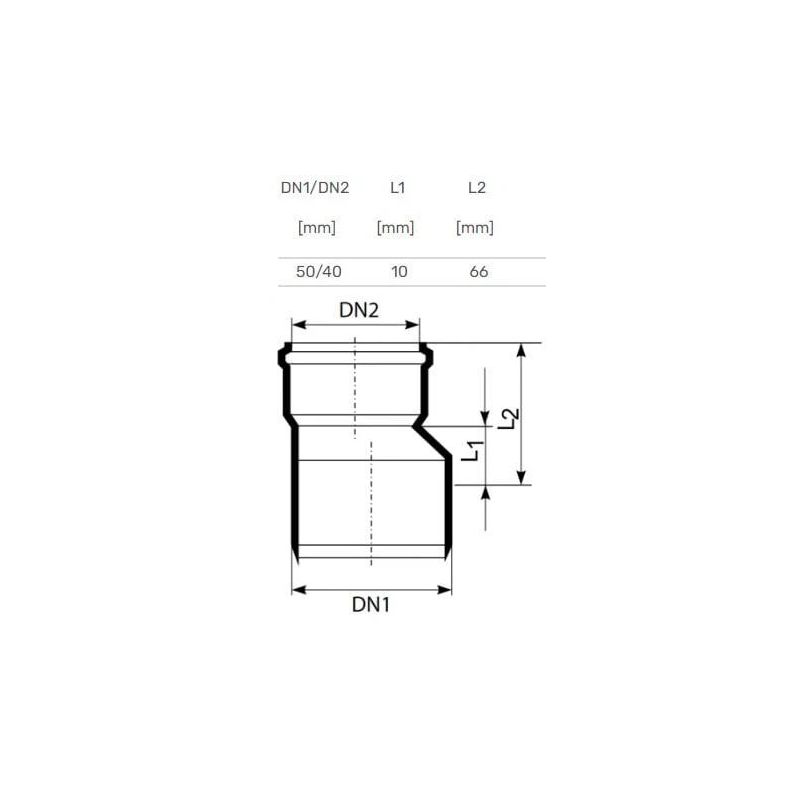 Pāreja iekšēja D40-50 balta PP ,Magnaplast,