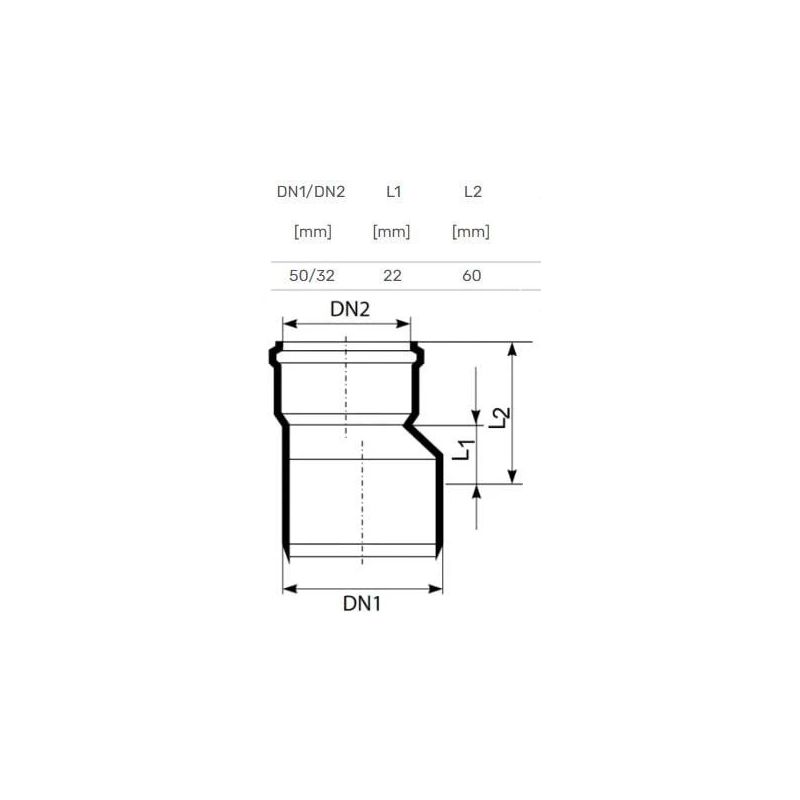 Pāreja iekšēja īss D32-50PP ,Magnaplast, balta