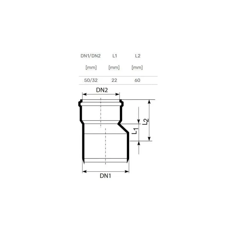Īsā pāreja iekštelpu kanalizācijai Magnaplast HTplus, 32 mm x 50 mm