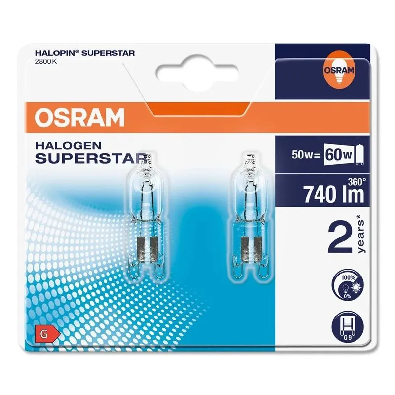 Spuldze Osram Halogēnā spuldze, G9, 2800 °K, G9, 50 W, 740 lm