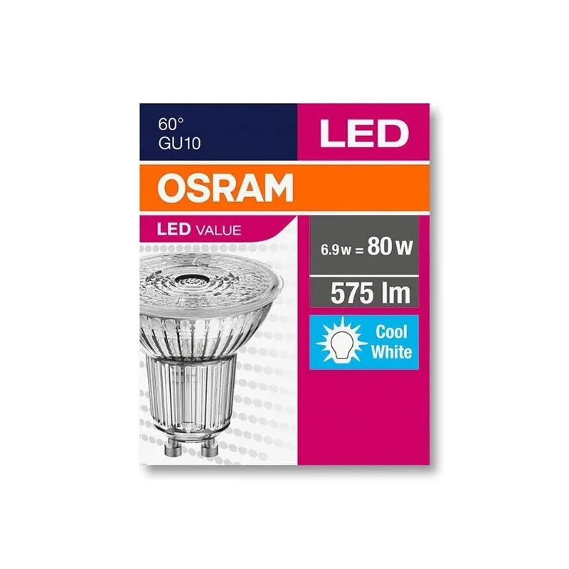 Spuldze Osram LED, PAR16, 4000 °K, GU10, 6.9 W, 575 lm