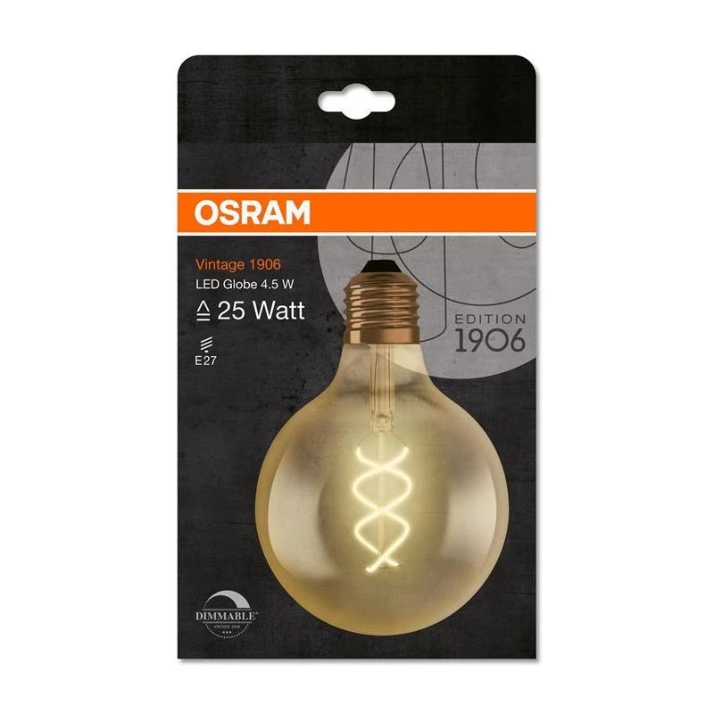 Spuldze LED Osram 1906 Globe 4.5W. E27. 2000K dim