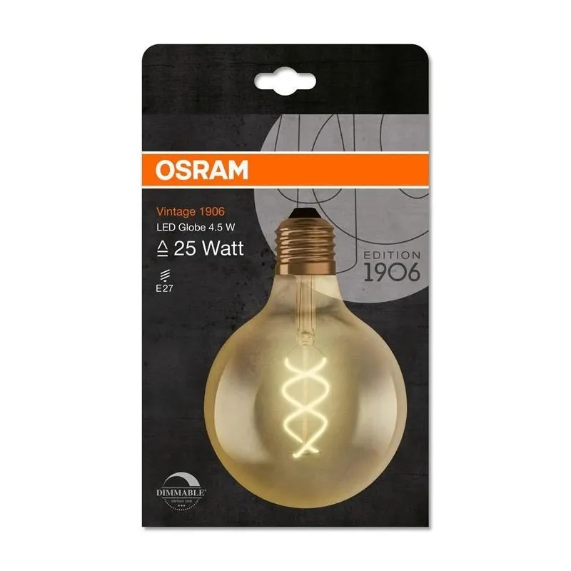 Lemputė Osram Dekoratyvinė LED, G125, 2000 °K, E27, 4.5 W, 300 lm