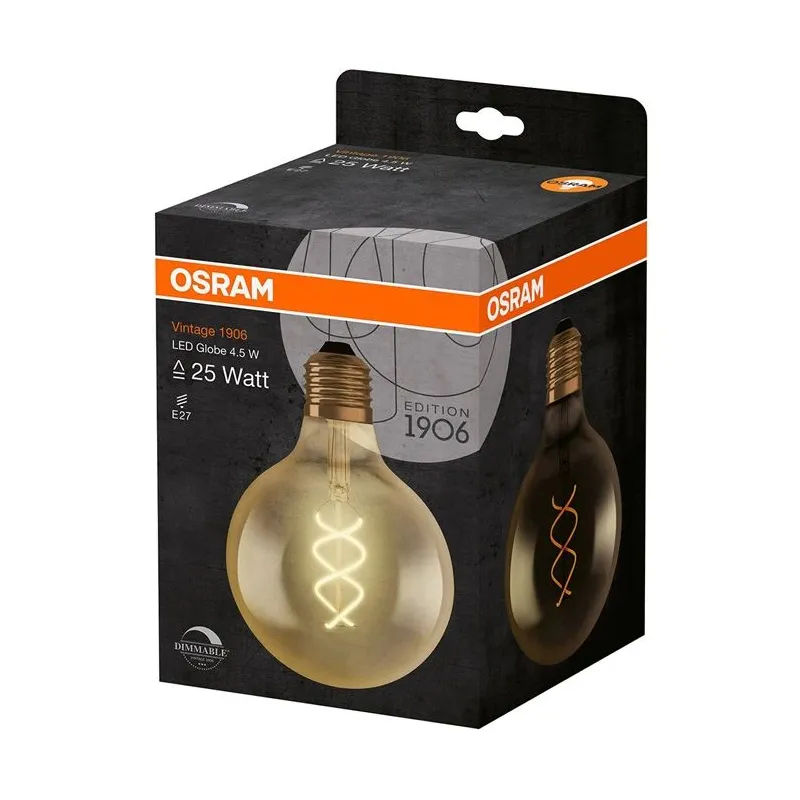 Lemputė Osram Dekoratyvinė LED, G125, 2000 °K, E27, 4.5 W, 300 lm
