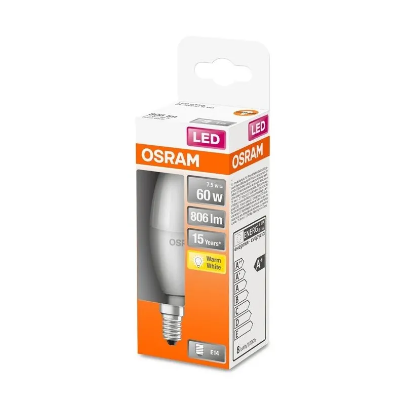Spuldze Osram LED, B40, 2700 °K, E14, 7.5 W, 806 lm