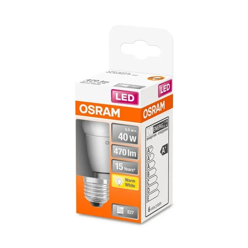 Lambipirn Osram LED, P45, 2700 °K, E27, 5.5 W, 470 lm