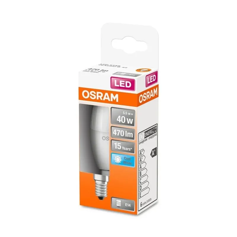 Spuldze Osram LED, B35, 4000 °K, E14, 5.5 W, 470 lm