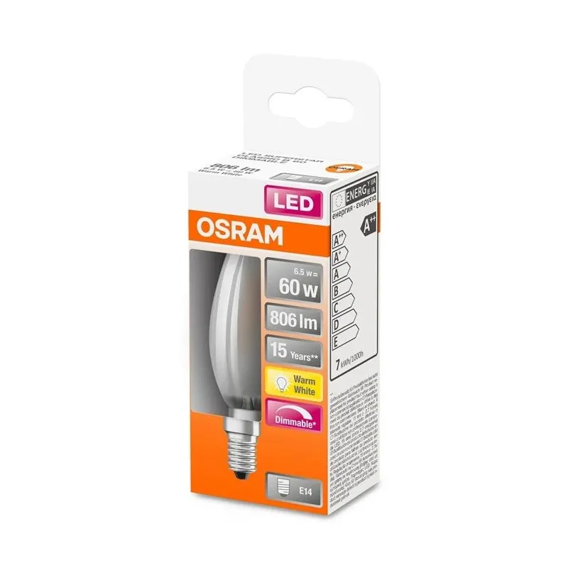Spuldze Osram LED, B35, 2700 °K, E14, 5.5 W, 806 lm