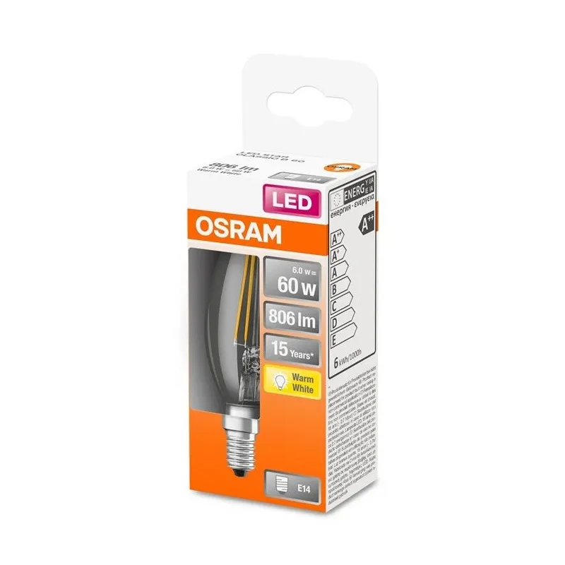 Spuldze Osram LED, B35, 2700 °K, E14, 6 W, 806 lm