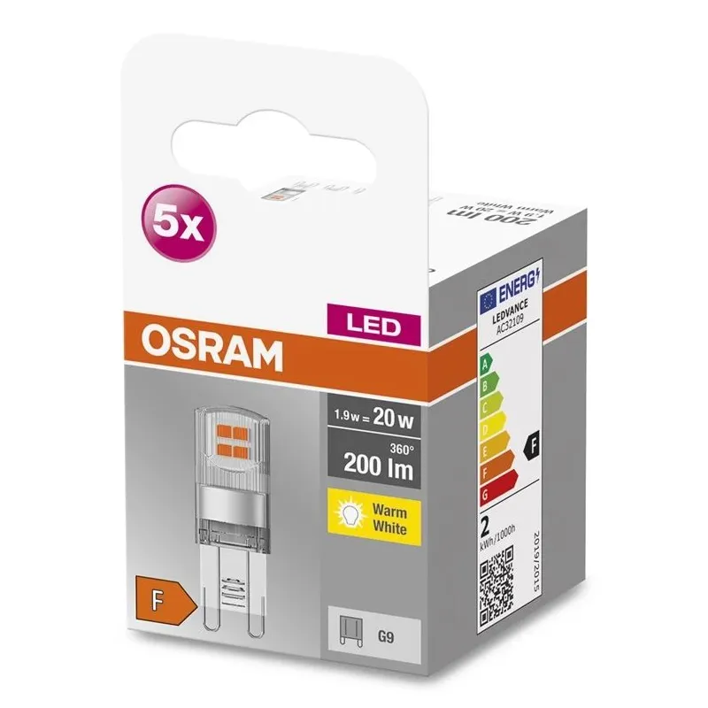 Spuldze Osram LED, G9, 2700 °K, G9, 1.9 W, 200 lm, 5 gab.