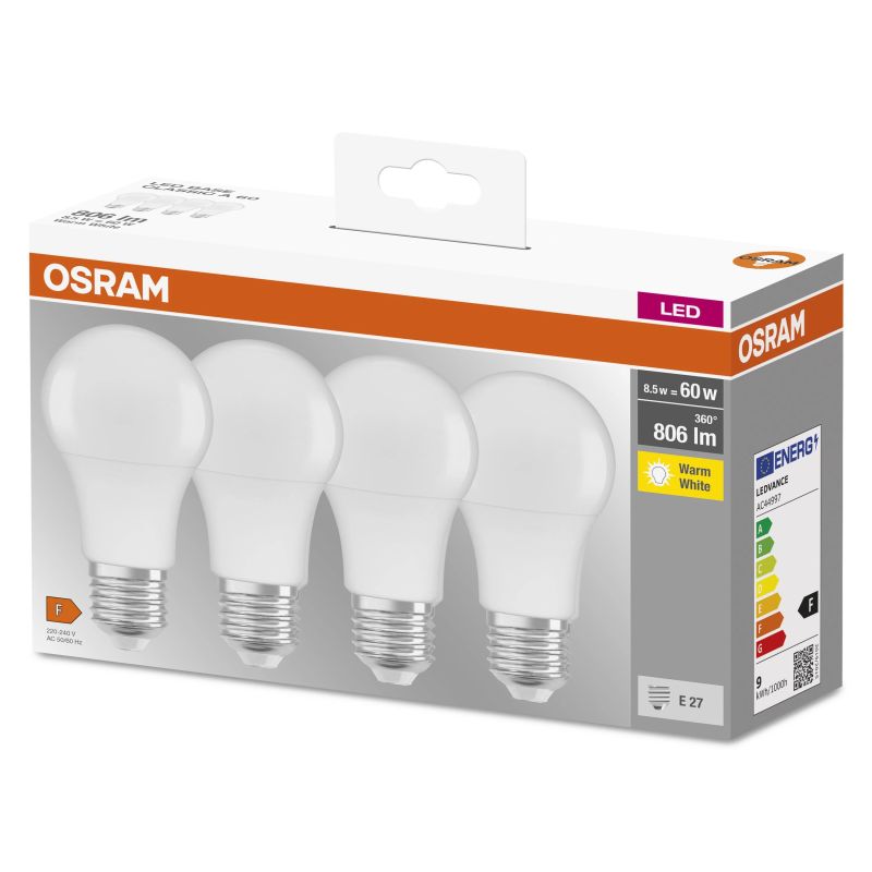 Spuldze led a60 9w e27 827 fr 4pc ,osram,