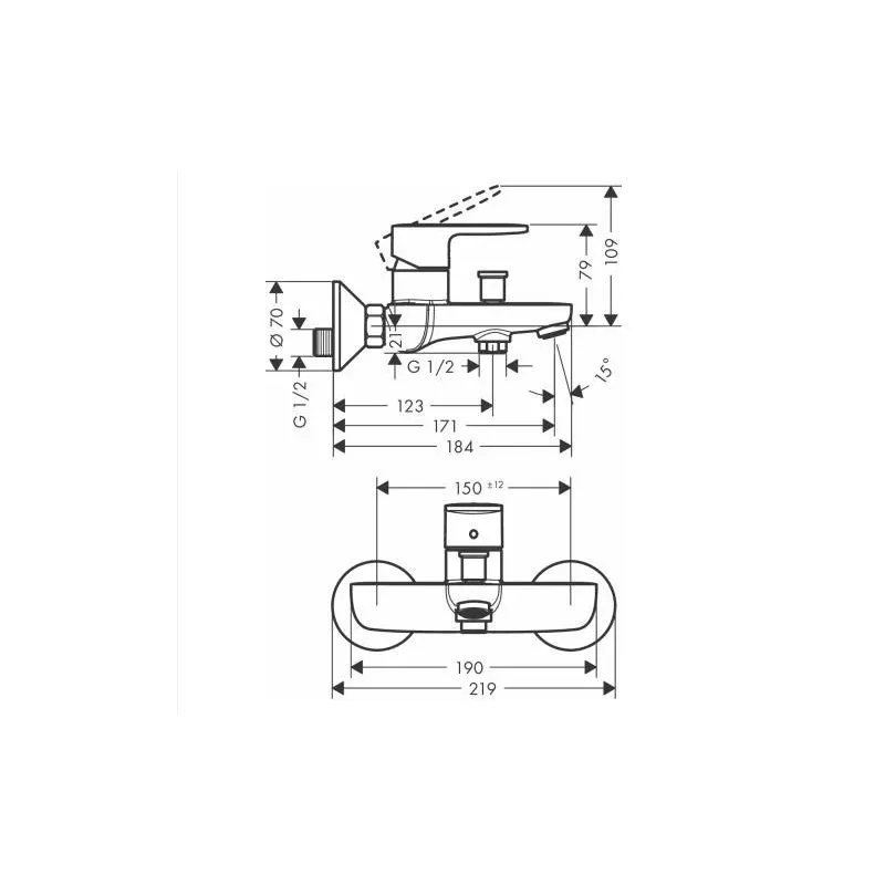Смеситель для ванной Hansgrohe Vernis Blend 71440000, хромовый цв.