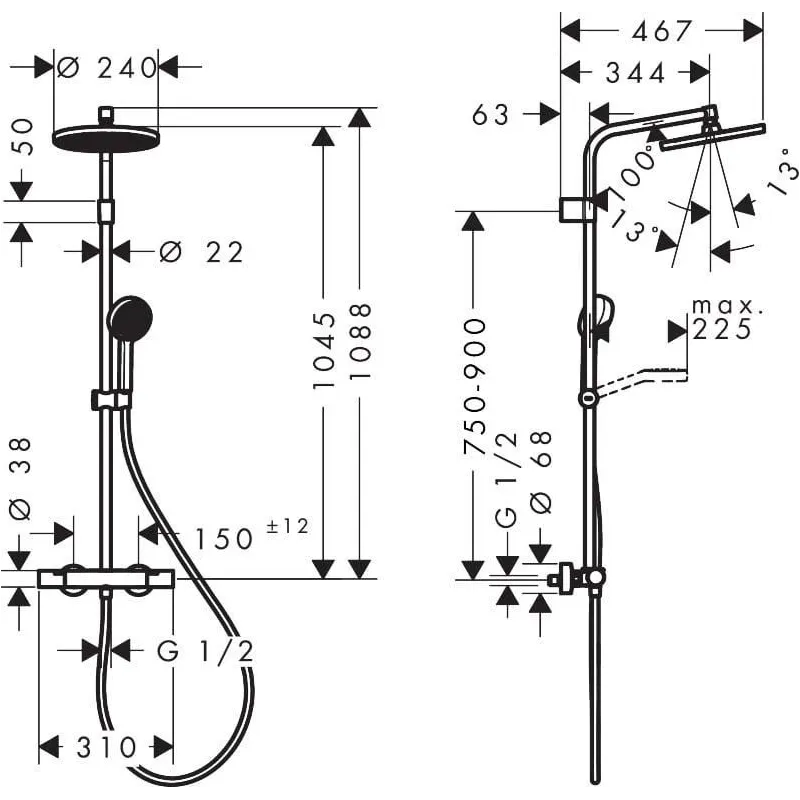 Dušas komplekts ar termostata jaucējkrānu Hansgrohe Activera S240 1 Jet, hroma
