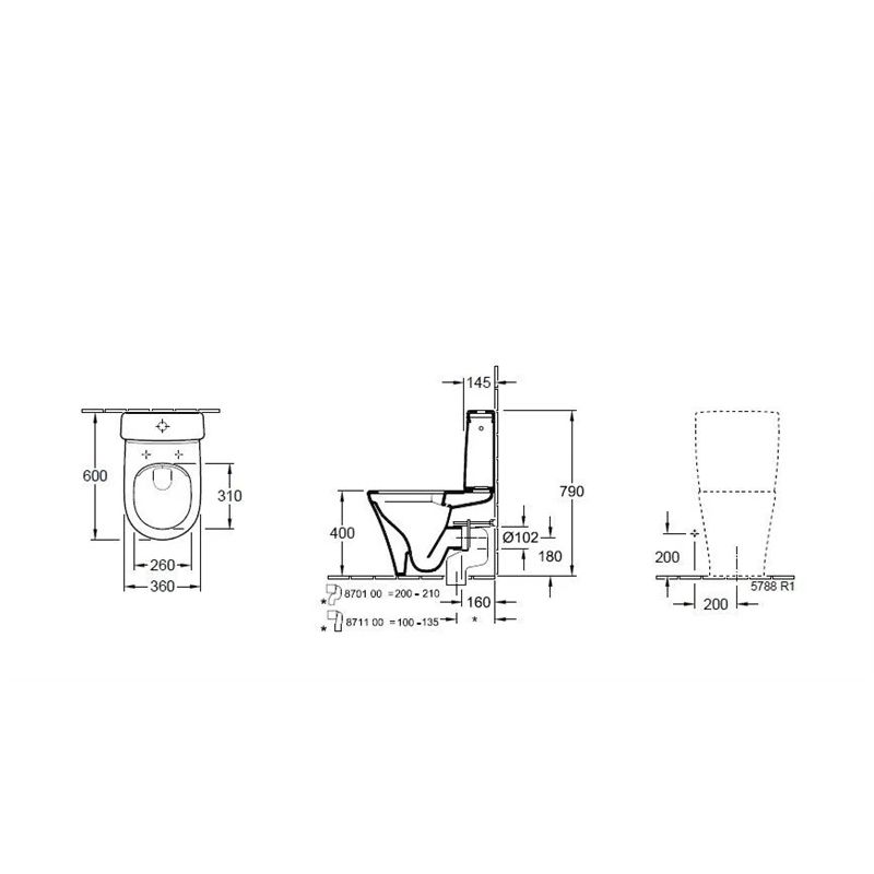 Tualete Villeroy & Boch 4625H201. ar vāku. 360 mm x 400 mm