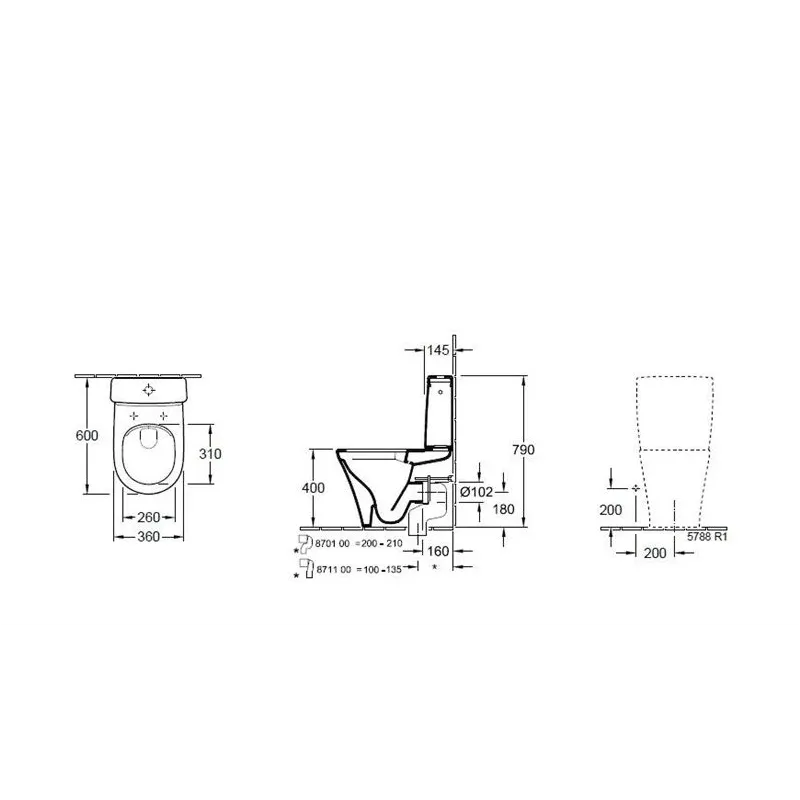 Tualete, novietojams Villeroy & Boch 4625H201, ar vāku, 360 mm x 600 mm