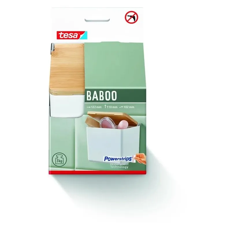 Kaste Tesa BABOO 40521-00000-00, balta, 10.2 cm x 11 cm x 12.2 cm