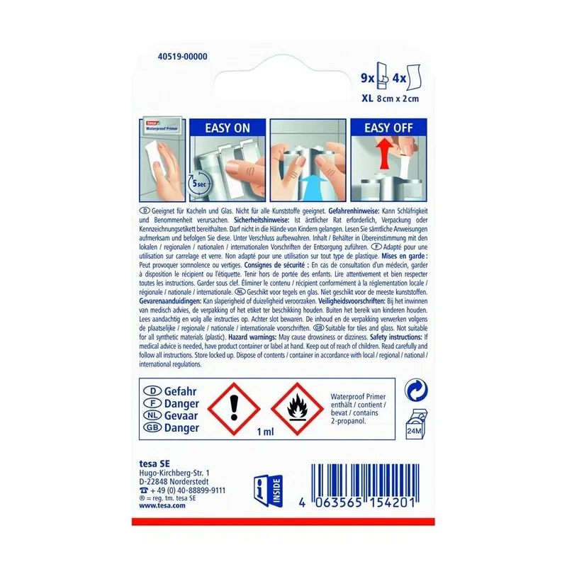 Stiprinājuma detaļas Tesa, 2 mm x 80 mm x 20 mm, balta