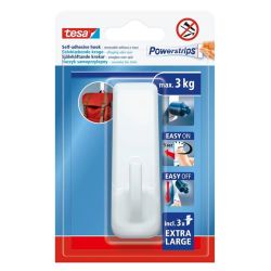 Drēbju āķis Tesa Powerstrips 58620. 9.4 cm x 3 cm. balta
