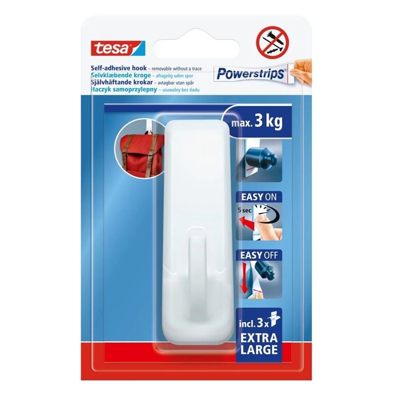 Drēbju āķis Tesa Powerstrips 58620. 9.4 cm x 3 cm. balta