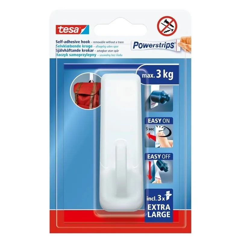 Drabužių kabliukas Tesa Powerstrips 58620, 9.4 cm x 3 cm, balta sp.