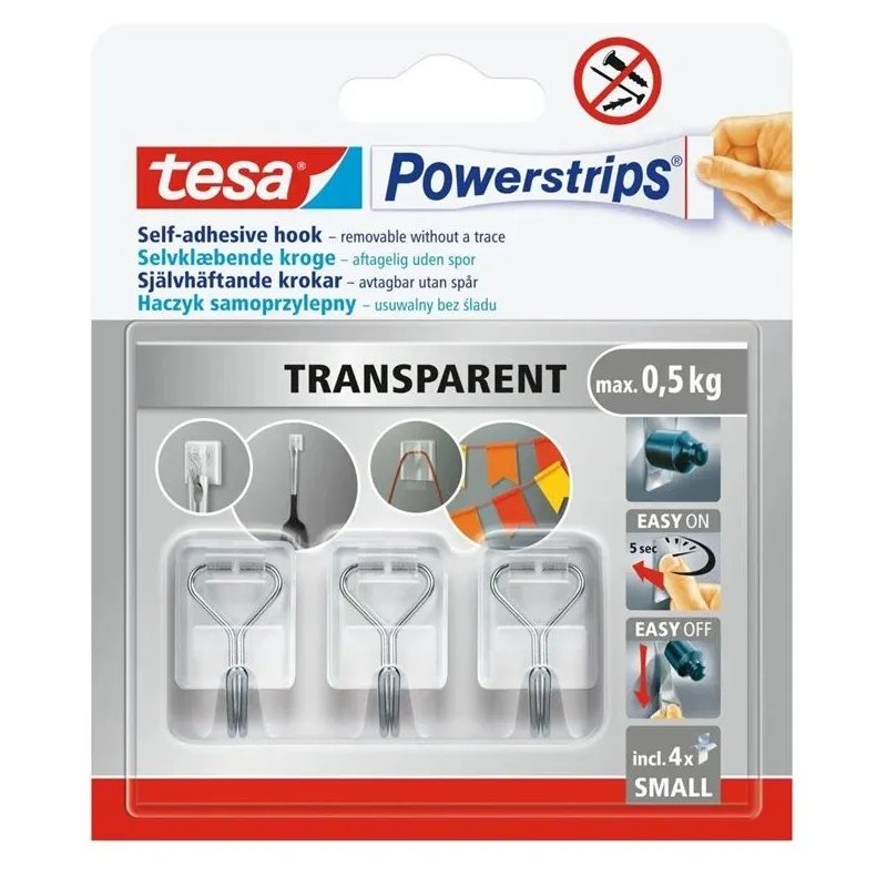 Drēbju āķis Tesa Powerstrips, caurspīdīga