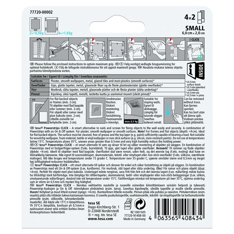 Līmlente Tesa Power-Strips 77720. Divpusējs. 0.06 m x 2 cm