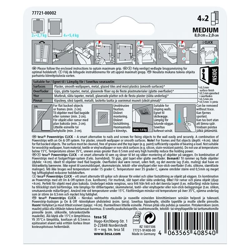 Līmlente Tesa Power-Strips 77721 Divpusējs. 0.06m x 2cm