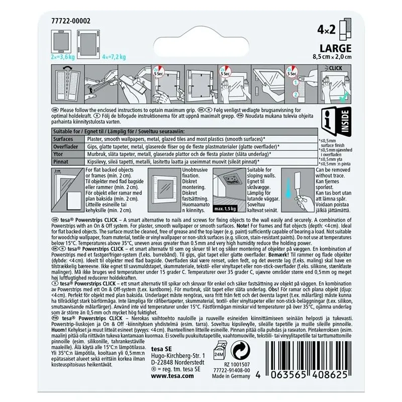 Līmlente Tesa Power-Strips 77722, divpusējs, 0.085 m x 20 mm