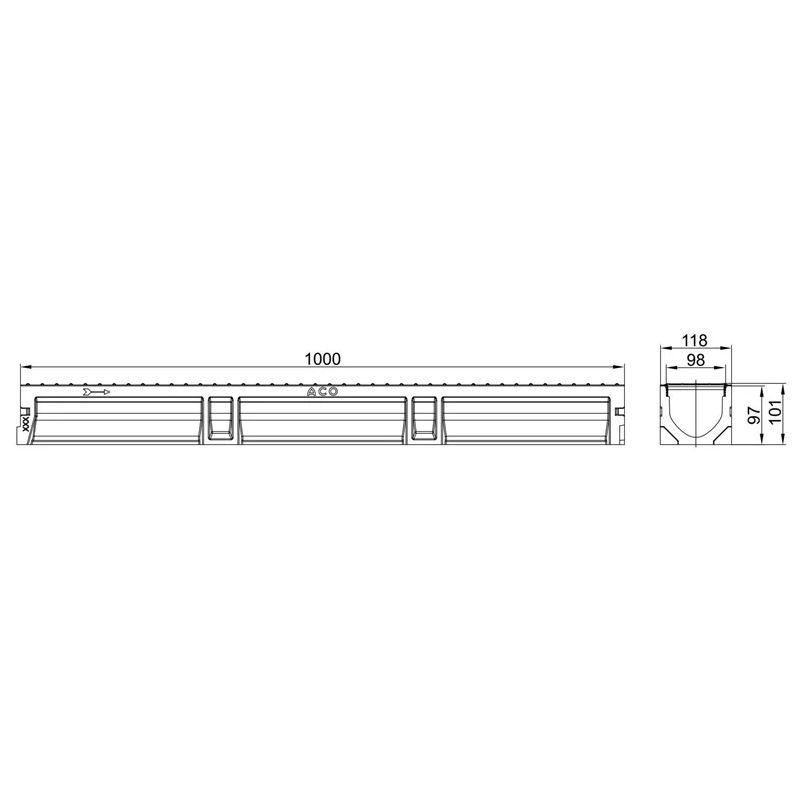 Drenāžas lūka ar DIA 110 mm cauruli. A15 Aco Euroline. 1 m