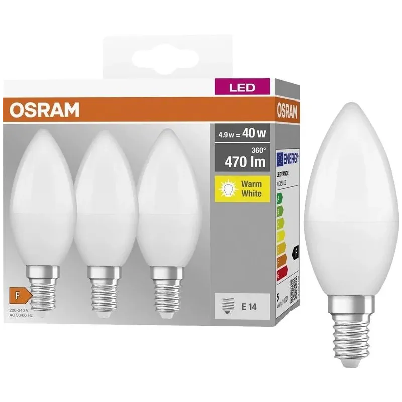 Spuldze Osram LED, B40, 4000 °K, E14, 4.9 W, 470 lm