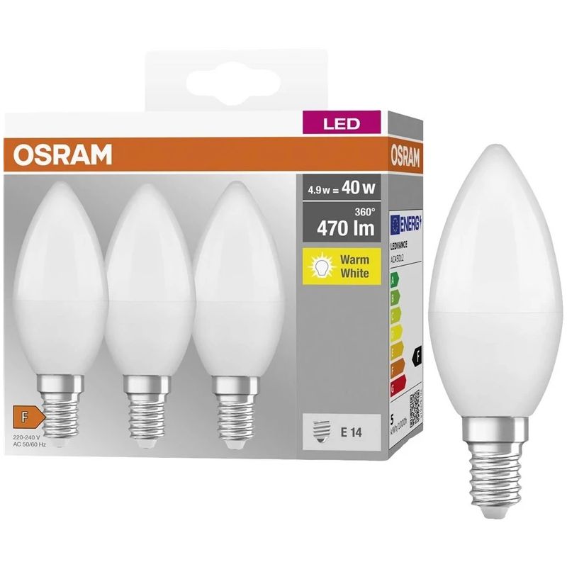 LED lampa Osram LED. B40. balta. E14. 4.9W. 470 lm