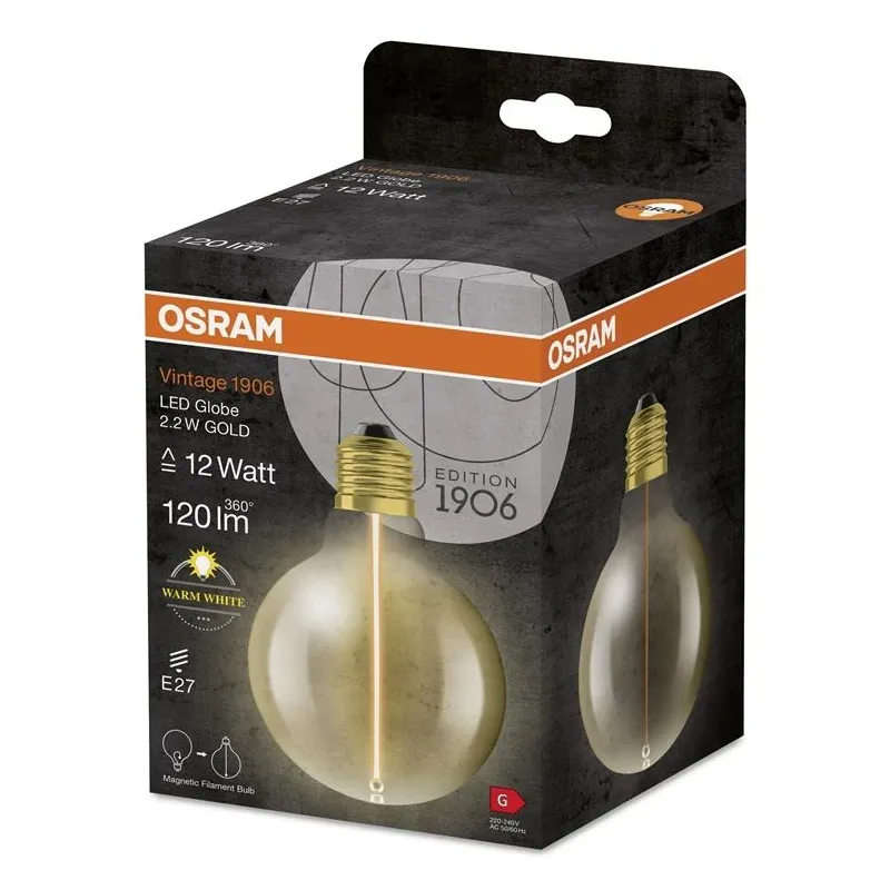 Lemputė Osram LED, G95, 2700 °K, E27, 2.2 W, 120 lm