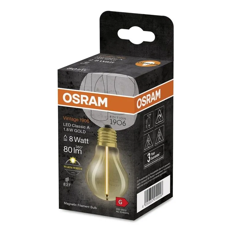 Lemputė Osram LED, A60, 2700 °K, E27, 1.8 W, 80 lm