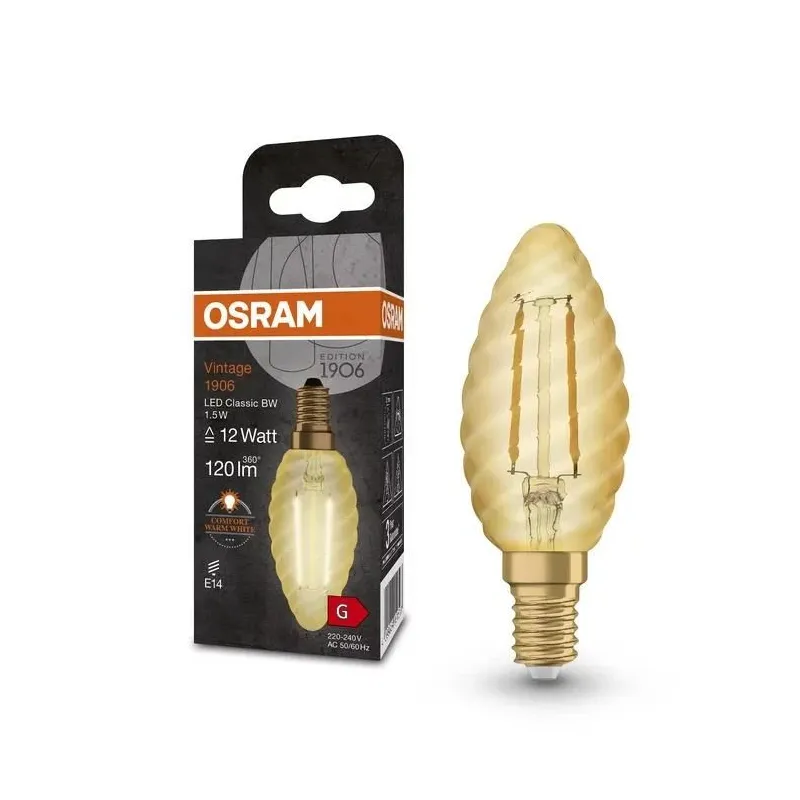 Lemputė Osram LED, C35, 2400 °K, E14, 1.5 W, 120 lm