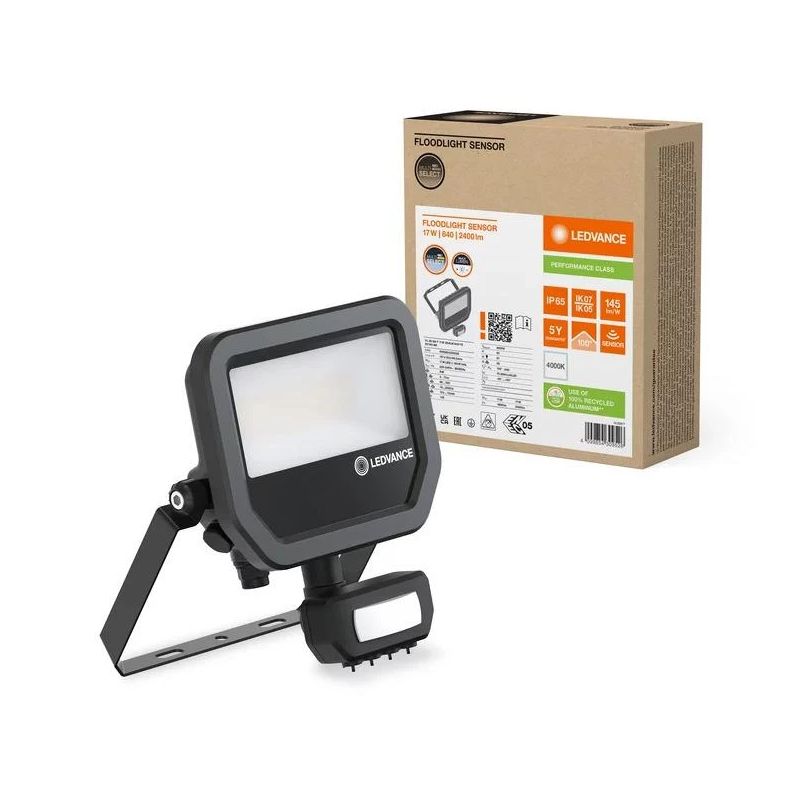 Prožektors Ledvance. 1600 - 2400 lm. 4000 °K. IP65. melna