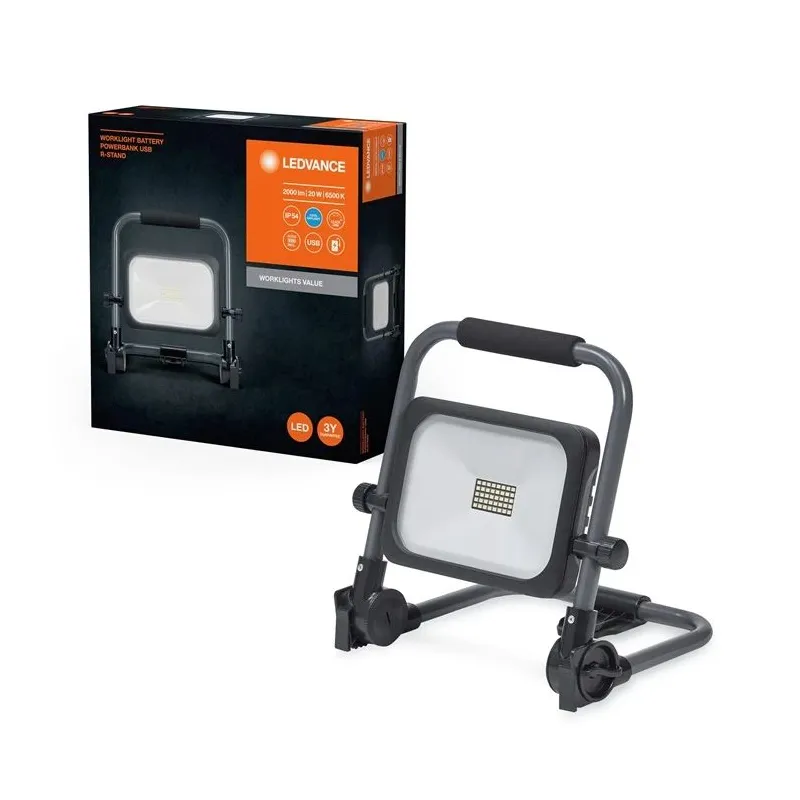 Prožektors Ledvance-Osram Worklight Value Battery, 20 W, 2000 lm, 6500 °K, IP54, melna