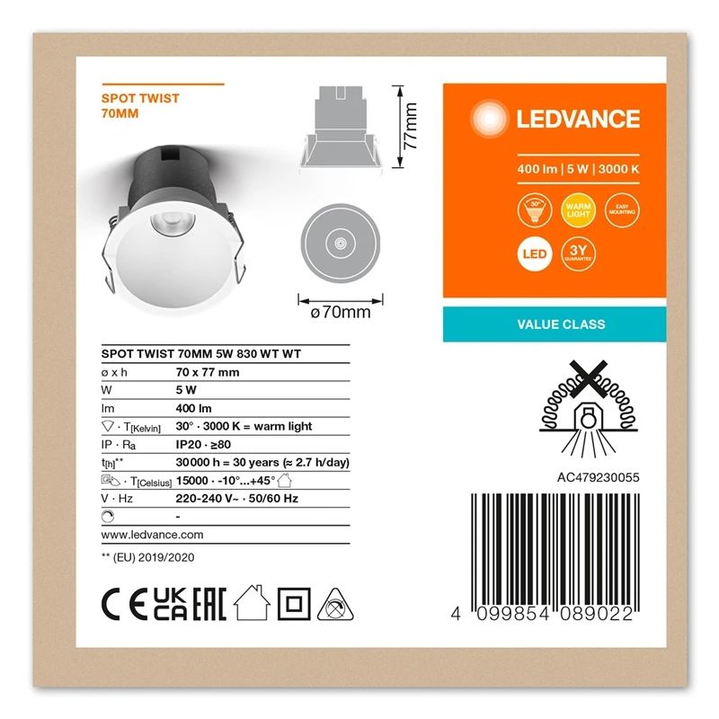 Lampa padziļinājums Ledvance Twist TWIST. 5W. 3000°K. LED