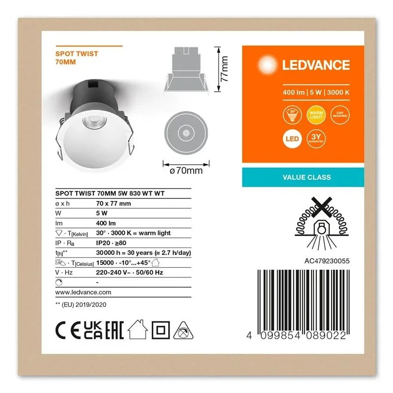 Valgusti süvistatav Ledvance-Osram Twist TWIST, 3000°K, LED, valge