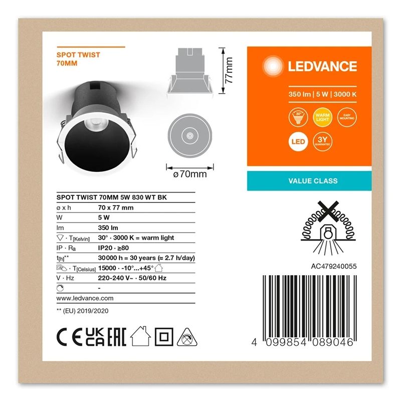 Lampa padziļinājums Ledvance Twist TWIST. 5W. 3000°K. LED
