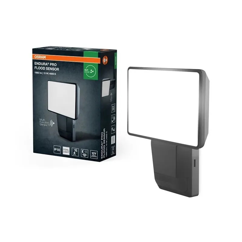 Прожектоp с датчиком движения, крепится на стену Osram, 15 Вт, 1980 лм, 4000 °К, IP55, серый