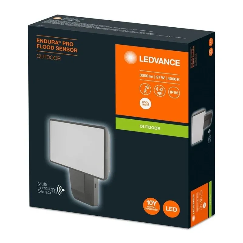 Прожектоp с датчиком движения, крепится на стену Osram, 27 Вт, 3800 лм, 4000 °К, IP55, серый