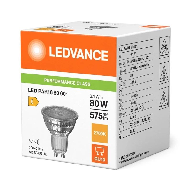 Led spuldze par16 80 60° p 6.1w 827 gu10