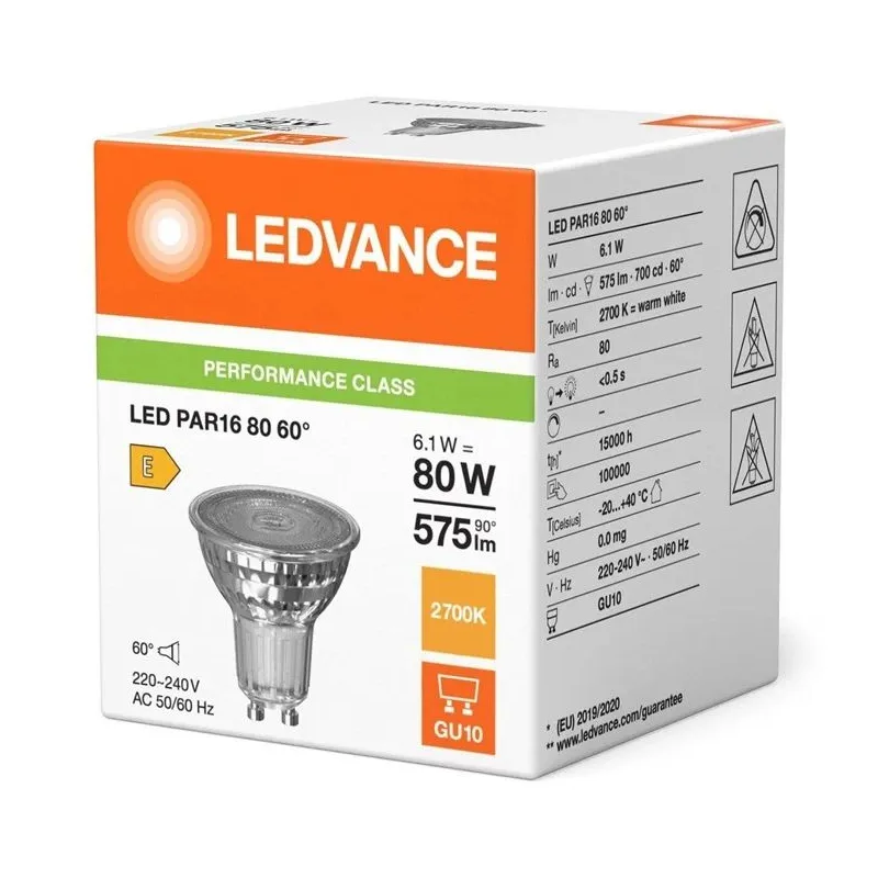 Lemputė led par16 80 60° p 6.1w 827 gu10