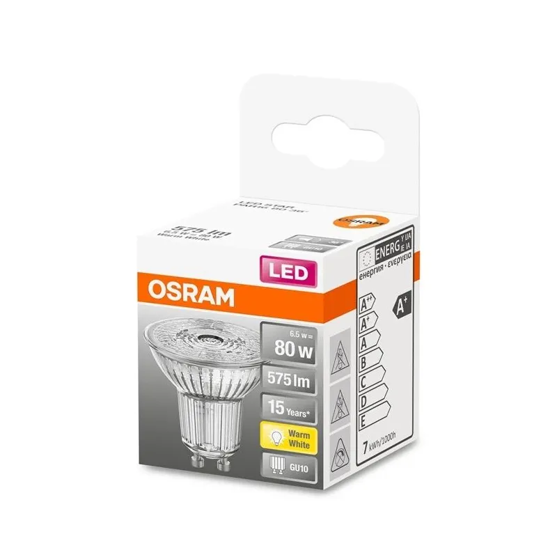 Spuldze Osram LED, PAR16, 2700 °K, GU10, 6.5 W, 575 lm