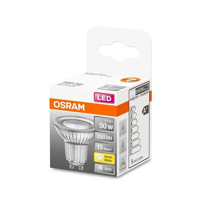 Spuldze Osram LED, PAR16, 2700 °K, GU10, 4.3 W, 350 lm