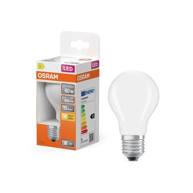 Lemputė Osram LED, A60, 2700 °K, E27, 5.9 W, 806 lm