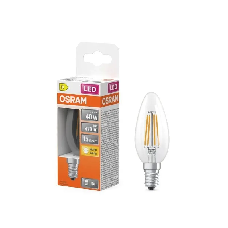 Lemputė Osram LED, B35, 2700 °K, E14, 3.4 W, 470 lm